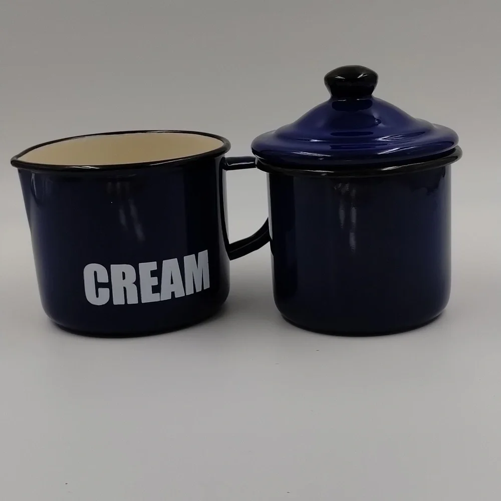 Enamel Blue Cream/Coffee Containers Made in Poland by Emailia Olkusz